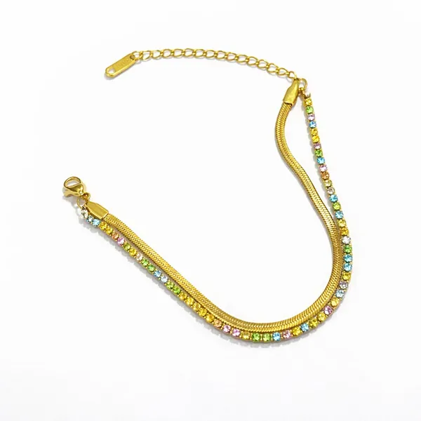 Gold_Plated_Brass_Double_Layer_Colorful_Cz_Snake_Chain_Bracelet_For_Women